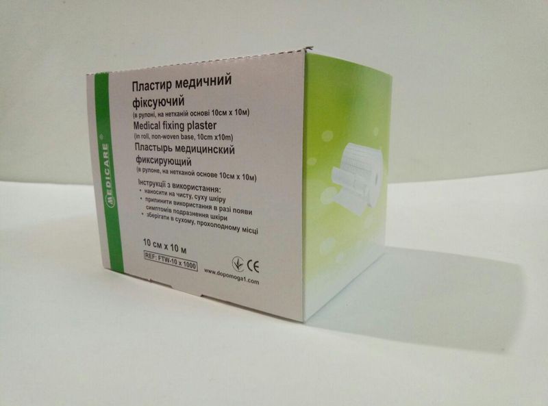 Пластир медичний фіксуючий 10см*10м нетканевий в рулоні / MEDICARE