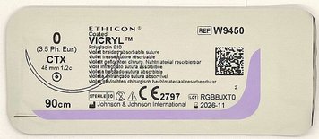 Викрил фиолетовый (0), М3.5,90 см,игла колющая 1/2 окр. 48мм, (W9450)Ethicon/ Johnson&Johnson