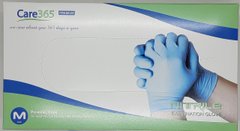 Перчатки нитриловые смотровые нестерильные неопудренные голубые, размер M/ CARE 365