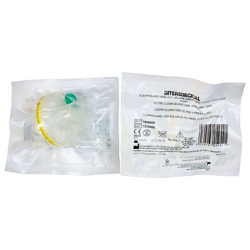 Фильтр дыхательный вирусо-бактериальный CLEAR-GUARD MIDI LOW, порт LUER/ Intersurgical, код 1644000