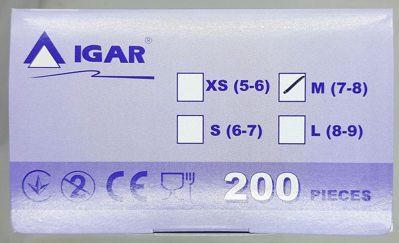 Рукавички нітрилові оглядові нестерильні неопудрені/ розмір М/ IGAR, фіолетові