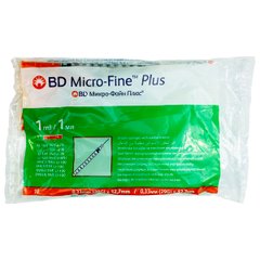 Шприц інсуліновий 1 мл U100 незнімна голка G29 (0,33*12,7)/ BD Microfine
