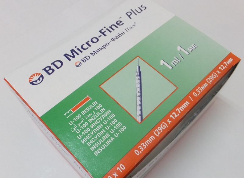 Шприц медичний одноразовий інсуліновий 1 мл / U-100 / G-29 (0,33*12,7) / BD Microfine