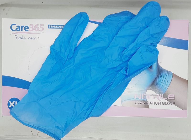 Рукавички нітрилові оглядові нестерильні неопудрені блакитні, розмір XL/ Care 365/ 100 пар