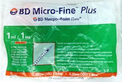 Шприц інсуліновий 1 мл U100 незнімна голка G30 (0,3*8,0)/ BD Microfine
