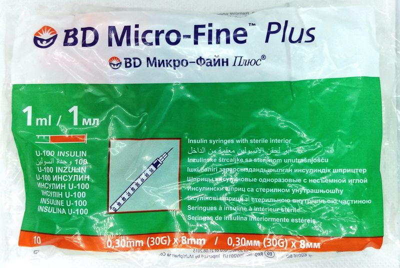 Шприц інсуліновий 1 мл U100 незнімна голка G30 (0,3*8,0)/ BD Microfine