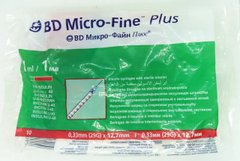 Шприц медичний одноразовий інсуліновий 1 мл / U-40 / G-29 (0,33*12,7) / BD Microfine