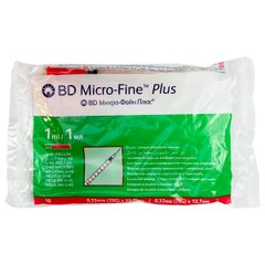 Шприц інсуліновий 1 мл U40 незнімна голка G29 (0,33*12,7)/ BD Microfine