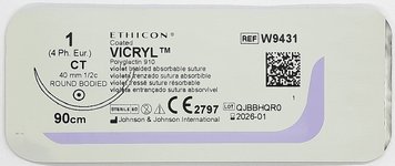 Викрил фиолетовый (1), М 4,90 см,игла колющая 1/2 окр. 40мм, W9431, Ethicon/ Johnson&Johnson