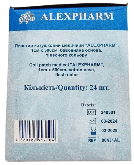 Пластир медичний 1х500 см на бавовняній основі тілесний/ АLEXPHARM