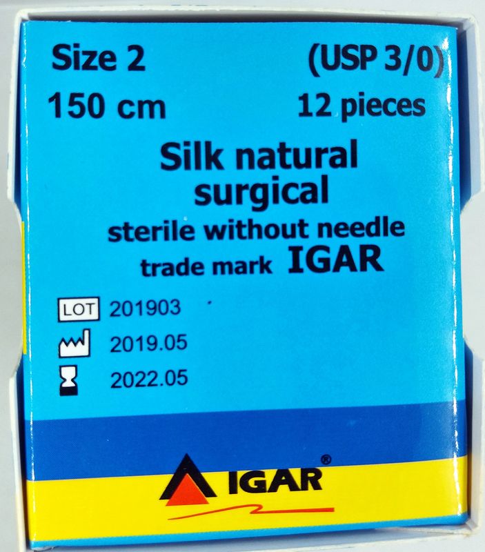 Шовк хірургічний стерильний без голки розмір 2 (USP 3/0) 150 см/ ІГАР