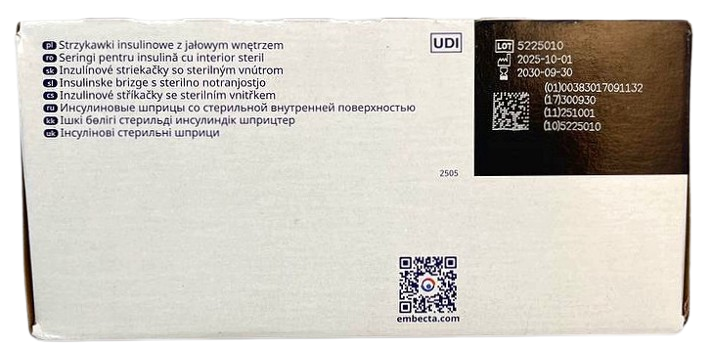 Шприц инсулиновый 1 мл U40 Microfine несъемная игла G30 (0,3*8,0)/ Embecta