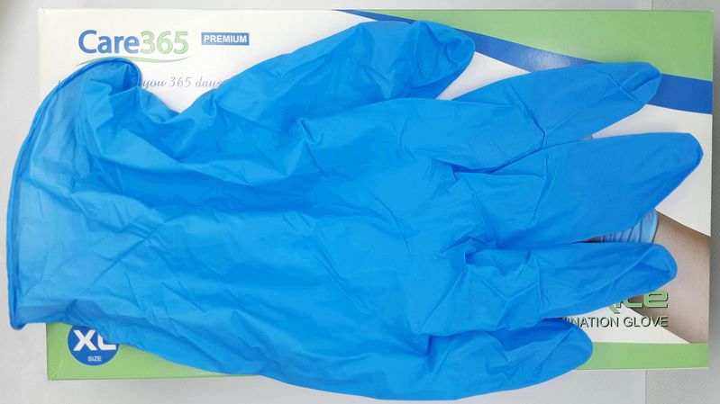 Рукавички нітрилові оглядові нестерильні неопудрені блакитні, розмір XL/Care 365
