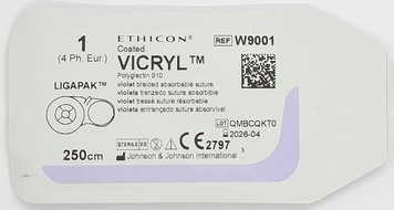 Викрил Ligapac фиолетовый (1) М 4, 250 см, без иглы W9001 Ethicon/ Johnson&Johnson