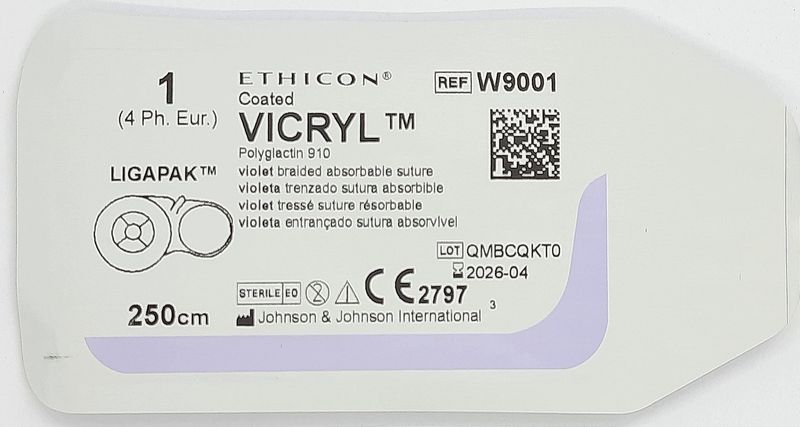 Вікрил Ligapac фіолетовий (1) М 4, 250 см, без голки W9001 Ethicon/ Johnson&Johnson