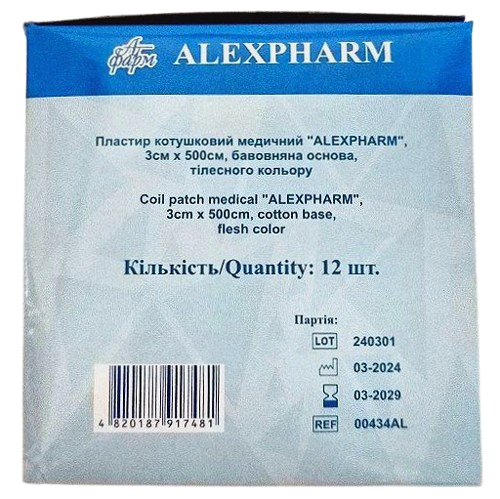 Пластырь медицинский 3х500 см на хлопковой основе телесный/ АLEXPHARM