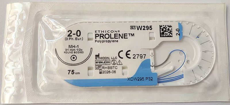 Пролен Prolene 2/0 (metric 3) довжина 75 см, синій, голка колюча 31 мм, 1/2 округа, W295/ ETHICON Johnson&Johnson