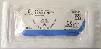 Пролен Prolene 0 (М3,5) длина 100 cм, синий, игла колющая 40 мм, 1/2круга, W8434/ ETHICON Johnson&Johnson