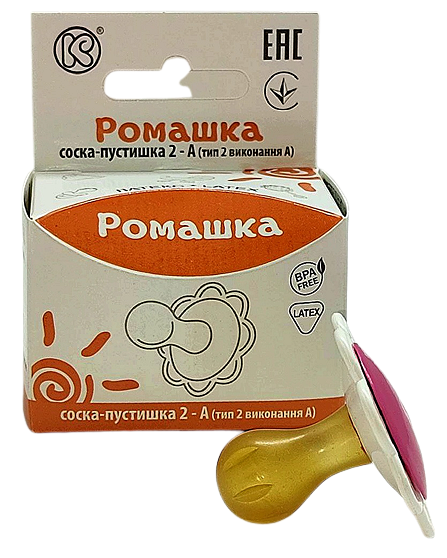 Соска-пустушка нічна латексна без кільця "Ромашка-1", 0+/ Київгума