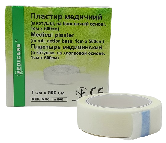 Пластир медичний на бавовняній основі в котушці 1х500 см / MEDICARE