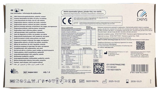 Рукавички нітрилові нестерильні неопудрені/ розмір M/ easyCARE/ Zarys, блакитні