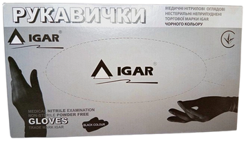 Рукавички нітрилові оглядові нестерильні неопудрені, розмір L/ IGAR, чорні, 50 пар в уп.