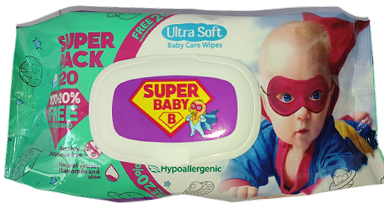 Серветки вологі дитячі Super Pak ромашка й алое Super Baby/Sunvita, 120 шт. у пакованні з клапаном