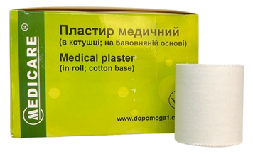 Пластир медичний на бавовняній основі в котушці 5х500 см / MEDICARE