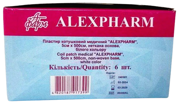 Пластырь медицинский 5х500 см на нетканой основе белый/ АLEXPHARM