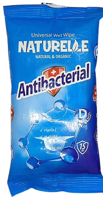 Серветки вологі антибактеріальні NATURELLE/ Sunvita, 15 шт. у пачці