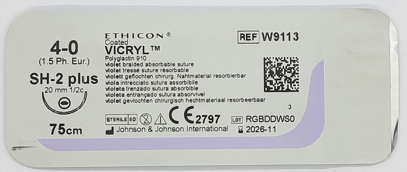 Вікрил, фіолетовий 4-0, М1.5,75 см, голка колюча (W9113)Ethicon/ Johnson&Johnson