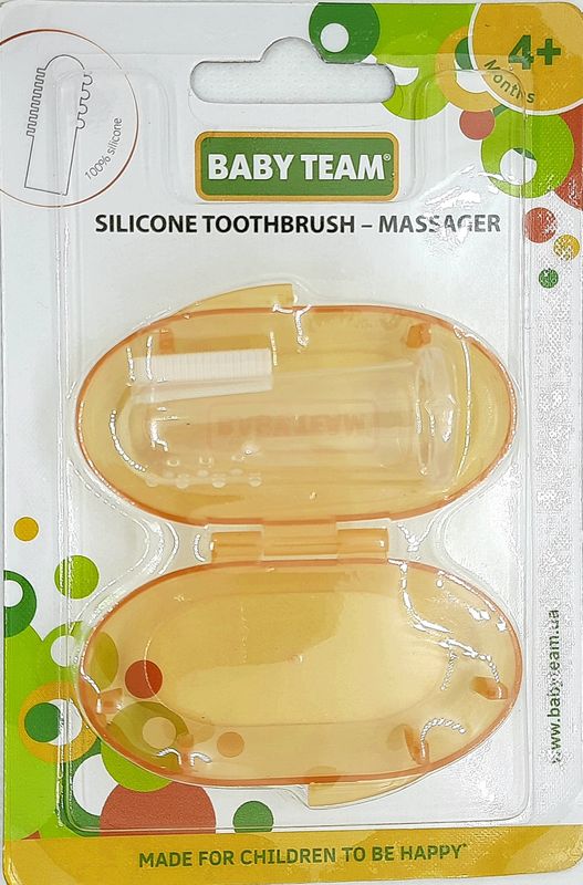 Зубна щітка-масажер силіконова з контейнером, 4+ BabyТeam, арт.7200