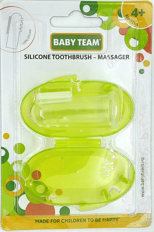 Зубная щетка-массажер силиконовая с контейнером, 4+ BabyТeam, арт.7200