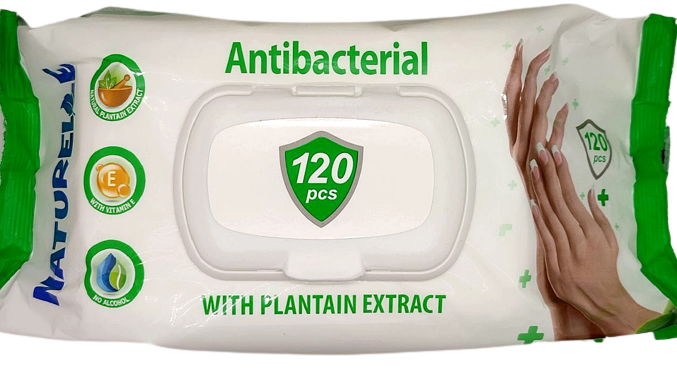 Серветки вологі антибактеріальні з екстрактом подорожника NATURELLE/Sunvita, 120 шт. в упаковці з клапаном