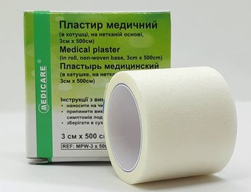 Пластырь медицинский нетканая основа в катушке 3х500 см/ MEDICARE