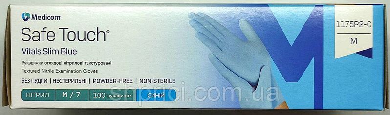 Перчатки нитриловые одноразовые нестерильные неопудренные р.М/ SAFETOUCH Advanced Vitals/ Medicom, голубые