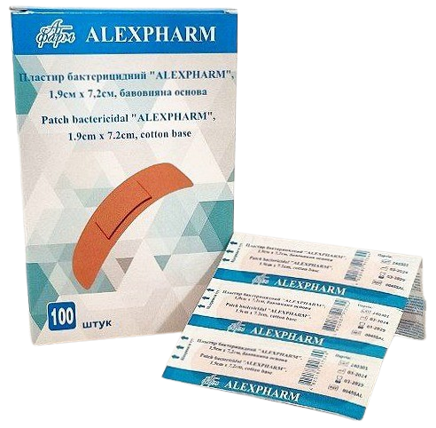 Пластырь бактерицидный 1,9 х 7,2 см на хлопковой основе/ ALEXPHARM