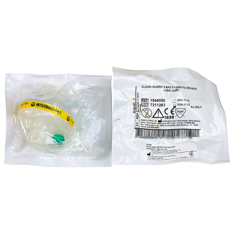 Фільтр дихальний вірусо-бактеріальний CLEAR-GUARD 3, ПОРТ LUER LOCK / "Intersurgical Limited"