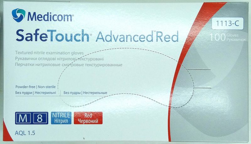 Перчатки нитриловые одноразовые нестерильные неопудренные красные / размер М / SAFETOUCH Advanced/ Medicom