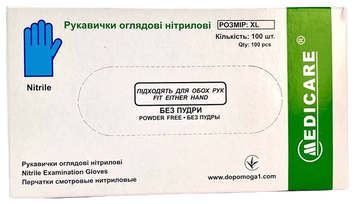 Перчатки нитриловые нестерильные хлорированные текстурированные неопудренные/ размер XL / Medicare, голубые