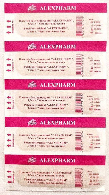 Пластырь бактерицидный  2,5 х 7,6 см см на нетканой основе/ ALEXPHARM