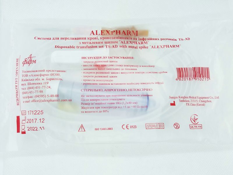 Система ПК для переливання крові трансфузійна з металевою голкою/ ALEXPHARM