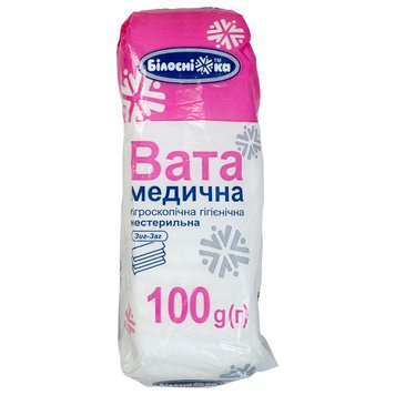 Вата 100 г нестерильная зиг-заг/ Белоснежка/ Укрмедтекстиль