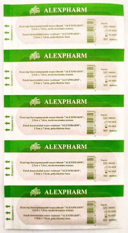 Пластир бактерицидний водостійкий 2,5 х 7,6 см см на поліетиленовій основі/ ALEXPHARM