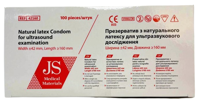 Презерватив для УЗИ латексный, ширина 42 мм/ JS, упаковка 100 шт.