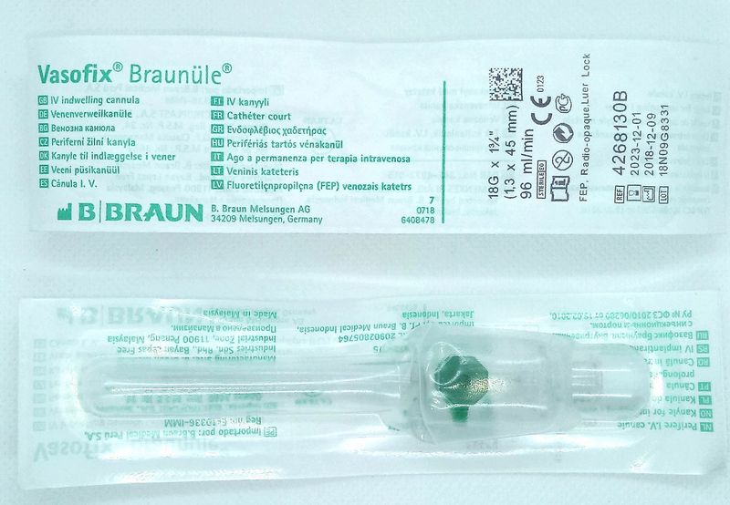 Канюля внутрішньовенна G 18 (1,3*45 мм) зелена/ B.Braun Vasofix