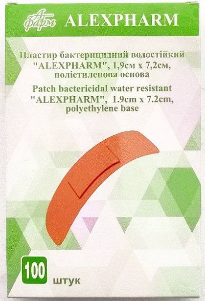 Пластир бактерицидний водостійкий 1,9 х 7,2 cм на поліетиленовій основі/ ALEXPHARM