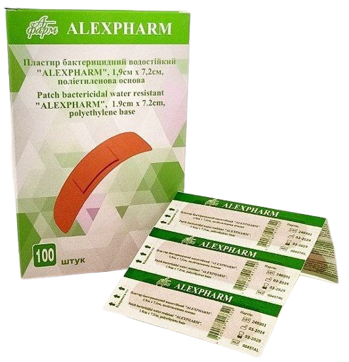 Пластир бактерицидний водостійкий 1,9 х 7,2 cм на поліетиленовій основі/ ALEXPHARM