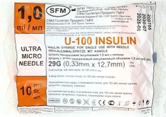 Шприц инсулиновый 1 мл U100 несъемная игла G29 (0,33*12,7 мм) / SFM