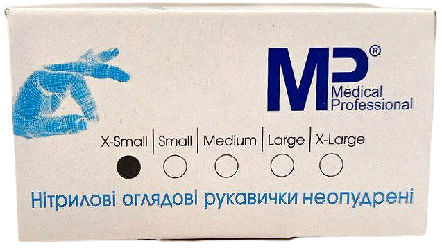 Перчатки нитриловые смотровые нестерильные неопудренные голубые, размер XS/ Medical Professional